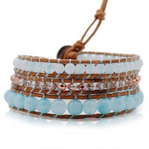 NEW! Blue & Rose Gold Leather Wrap Bracelet